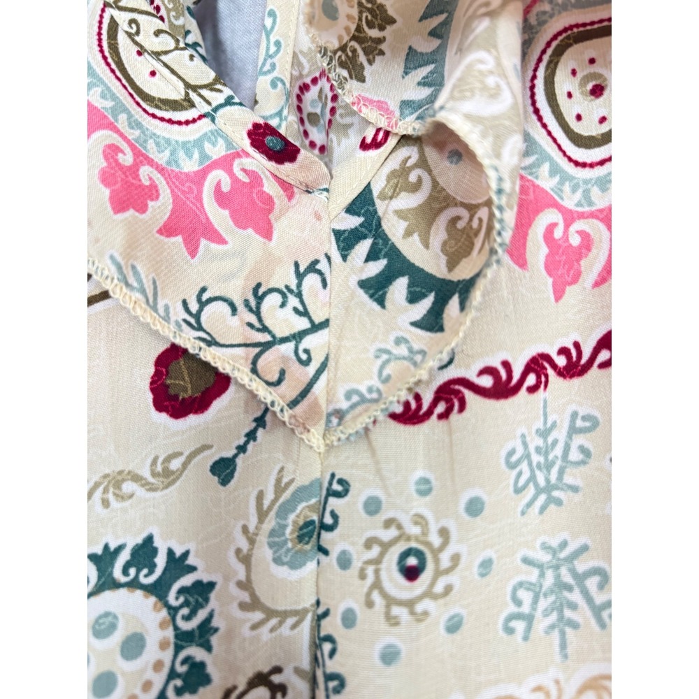 Boemo Womens Boho Tiered Maxi Dress Medallion Paisley Ruffle Tassel Cream Size M - Picture 2 of 7